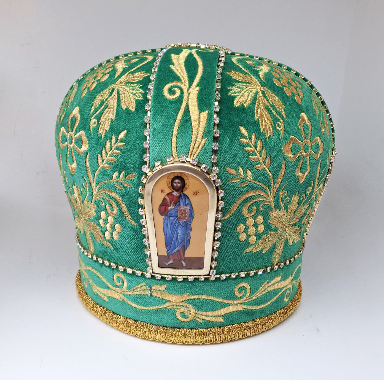 Митра для священника велюрова зелена, розмір 56, фото 1