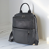 Шкіряний міський сумка рюкзак жіночий чорний місткий трансформер з натуральної шкіри, фото 8