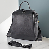Великий жіночий сумка рюкзак чорний шкіряний рюкзачок міський трансформер з натуральної шкіри, фото 6