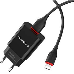 Мережевий зарядний пристрій BOROFONE BA20A Sharp single port charger set(Lightning) 10.5W Black