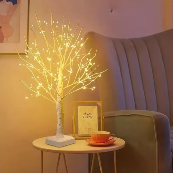 Нічник дерево, що світиться Береза 65см 32Led 3АА тепле світло Білий, фото 1