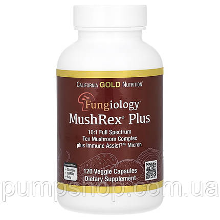 Суміш грибів California Gold Nutrition Fungiology MushRex Plus Immune Assist Micron 120 капс., фото 1