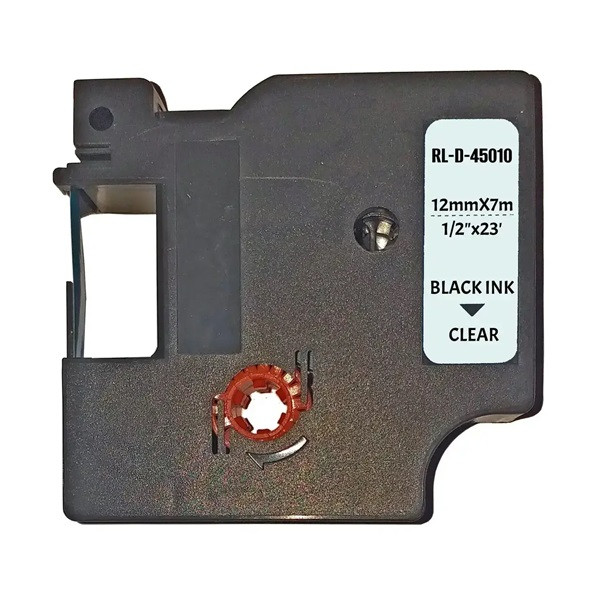 Універсальна стрічка 12мм 7м сумісна з Dymo D1 45010 S0720500 Ukrmark D-45010P чорним на прозорому