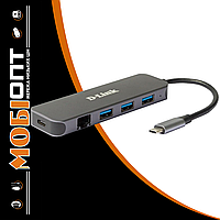 Мережевий адаптер D-Link DUB-2334 Gigabit 1xGE, 3xUSB 3.0, 1xUSB-C, Type-C