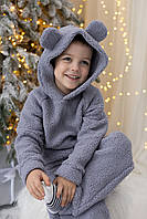 Теплий костюм тедді штани та худі із вушками для хлопчика сірого кольору р. 80-104
