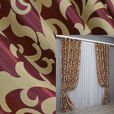 Комплект штор (2шт. 1,5х2,8м.) блекаут-софт, колекція "Вензель". Колір бордовий. Код 073ш(А) 30-009
