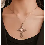 Ланцюжок із кулоном ажурний хрест Fashionn Jewerly зі стразами рожевий колір у корейському стилі y2k, фото 4