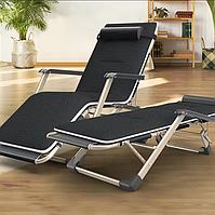 Розкладне крісло шезлонг із матрацом та подушкою LEOBRO Чорне