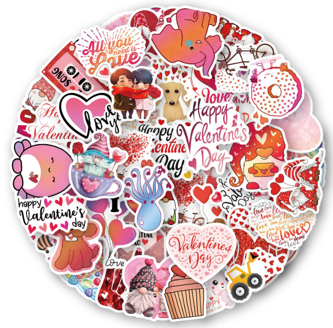 Набір наклейок любові серця День Валентина Valentine's day стікери 50 штук стікерпак стікербомбінг, фото 1