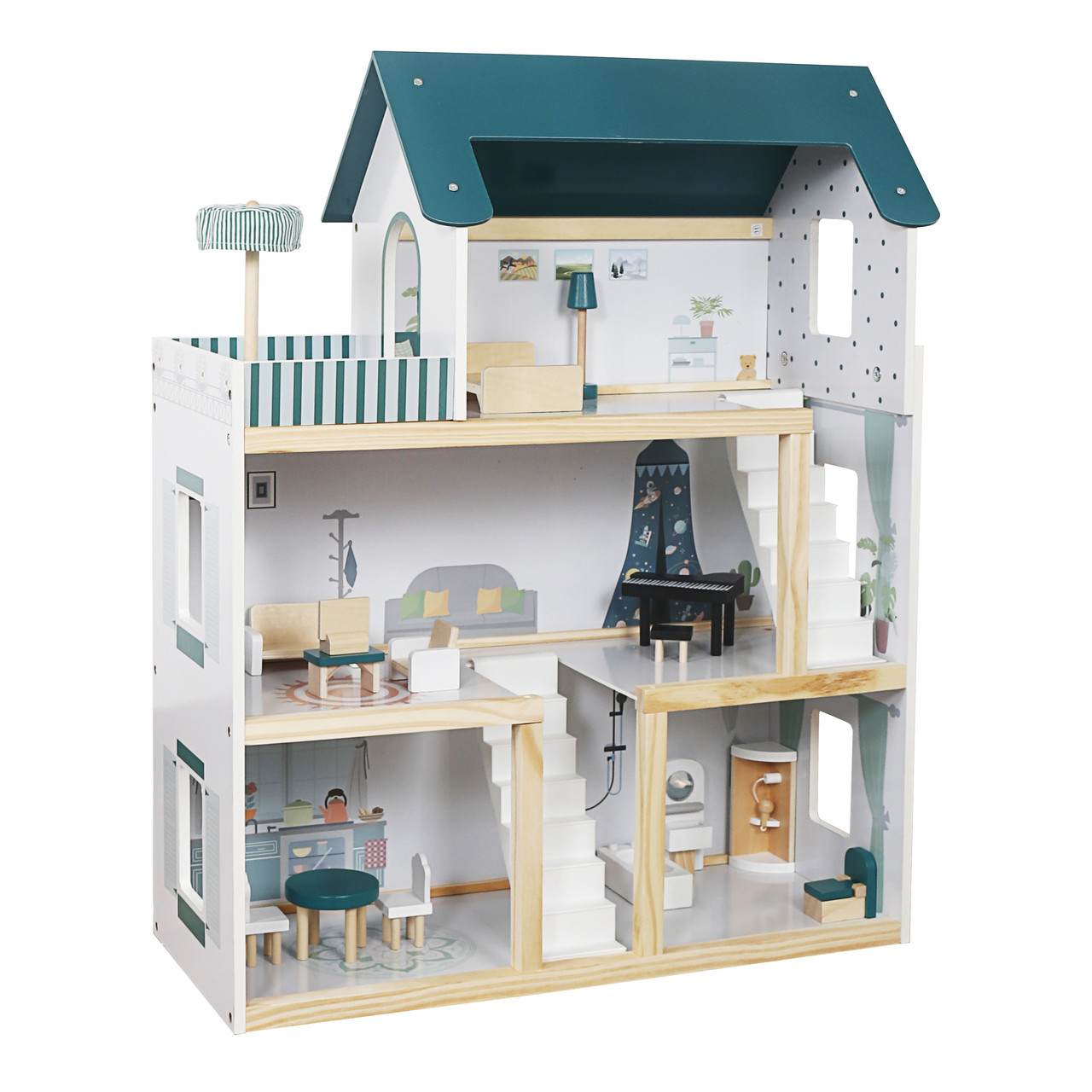 Дерев'яний ляльковий будиночок AVKO Вілла Толедо Green + меблі, фото 1