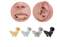 Лабрет для пірсингу Метелик сріблястий цвіт 1 шт. Сережки для губ, вух 0,8*6 мм