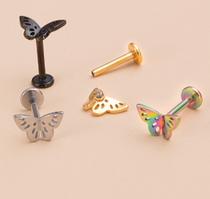 Лабрет для пірсингу Метелик чорний колір 1 шт. Сережки для губ, вух 0,8*6 мм