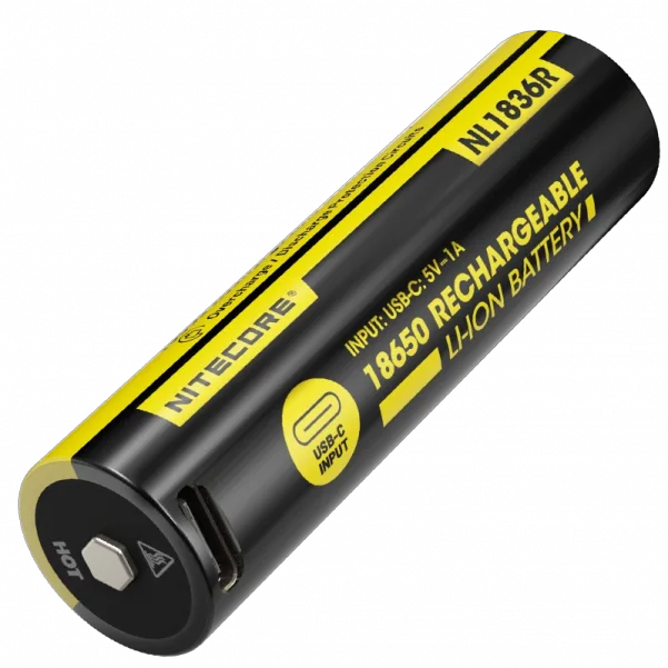 Акумулятор захищений Nitecore NL1836R 3600mAh 3.6V Li-Ion 18650 із USB-C зарядкою (Чорно-жовтий)