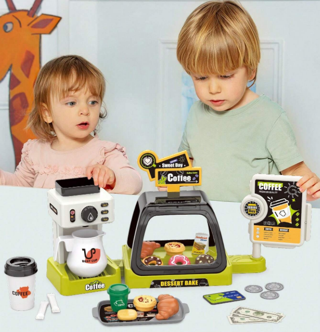 Яскравий набір баристи кавоварка з водою Ігровий набір Кав'ярня 41 елемент звукові ефекти Кафе каса самообслуговування, фото 1