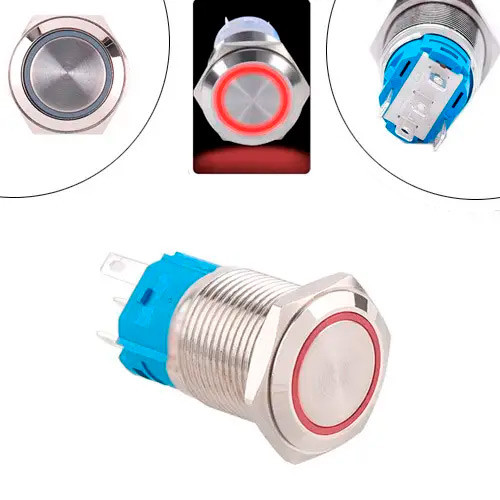 Кнопка 19 мм поворотна, 9-24 В, червоний LED, 5pin, 19K-P11D