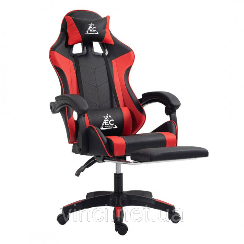 Комп'ютерне крісло з підніжкою та 2 подушками ( + вбудований масажер) GAMER KO24CZE Чорно-червоне, фото 1