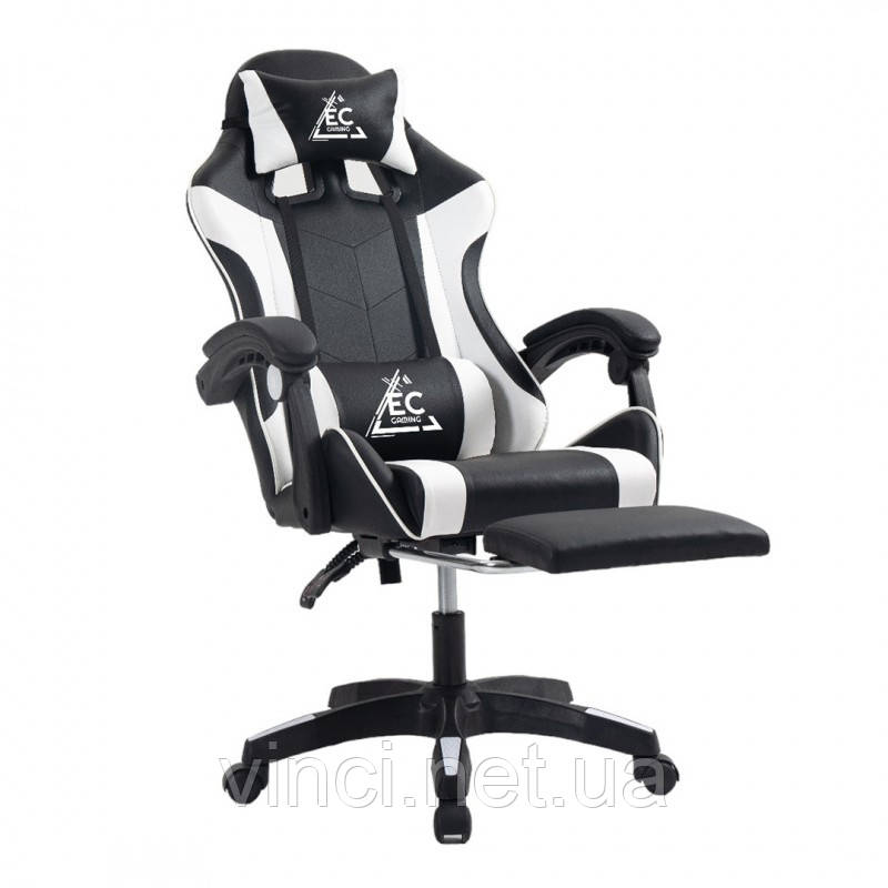 Комп'ютерне крісло з підніжкою та 2 подушками ( + вбудований масажер) GAMER KO24B Чорно-біле, фото 1
