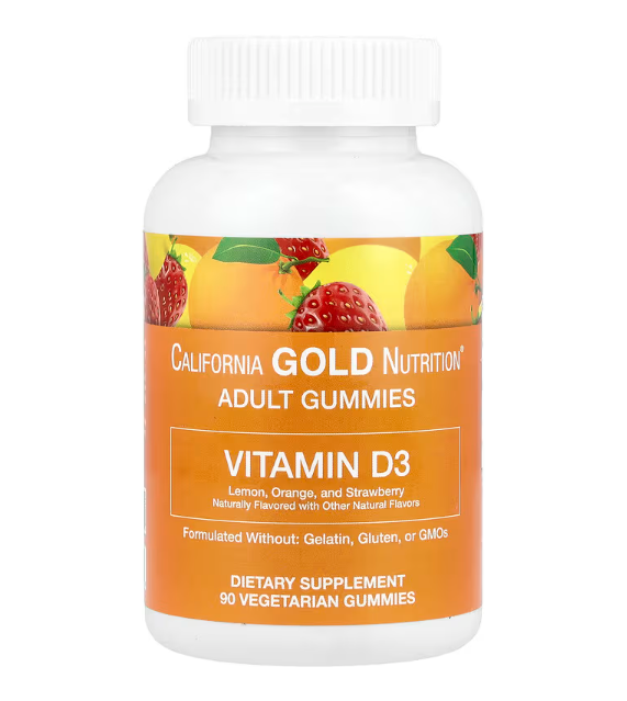 Жувальний вітамін Д3 зі смаком фруктів та ягід California Gold Nutrition, 1000 МО 90 таблеток