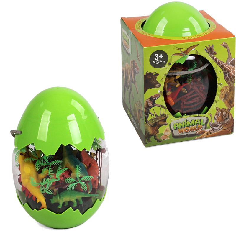Іграшковий динопарк дитячий набір доісторичних тварин комплект динозаврів бокс яйце дерева вулкан паркан, фото 1