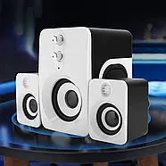 Комп'ютерні колонки 2.1 з сабвуфером і живленням від USB FT-10 Біло-чорні, фото 4