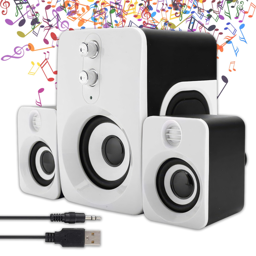 Комп'ютерні колонки 2.1 з сабвуфером і живленням від USB FT-10 Біло-чорні, фото 1