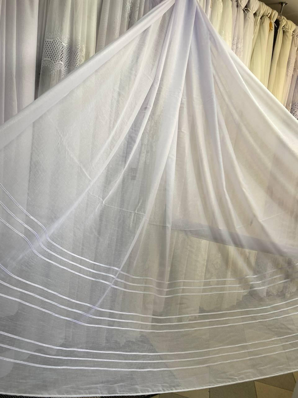 Тюль льон заввишки 2,9 м. біла із смужкою