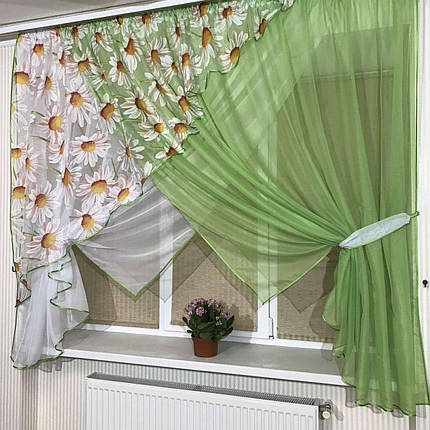 Фіранка на кухню №362 салатова ромашка, фото 2