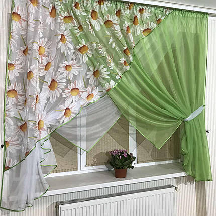 Фіранка на кухню №362 салатова ромашка, фото 3