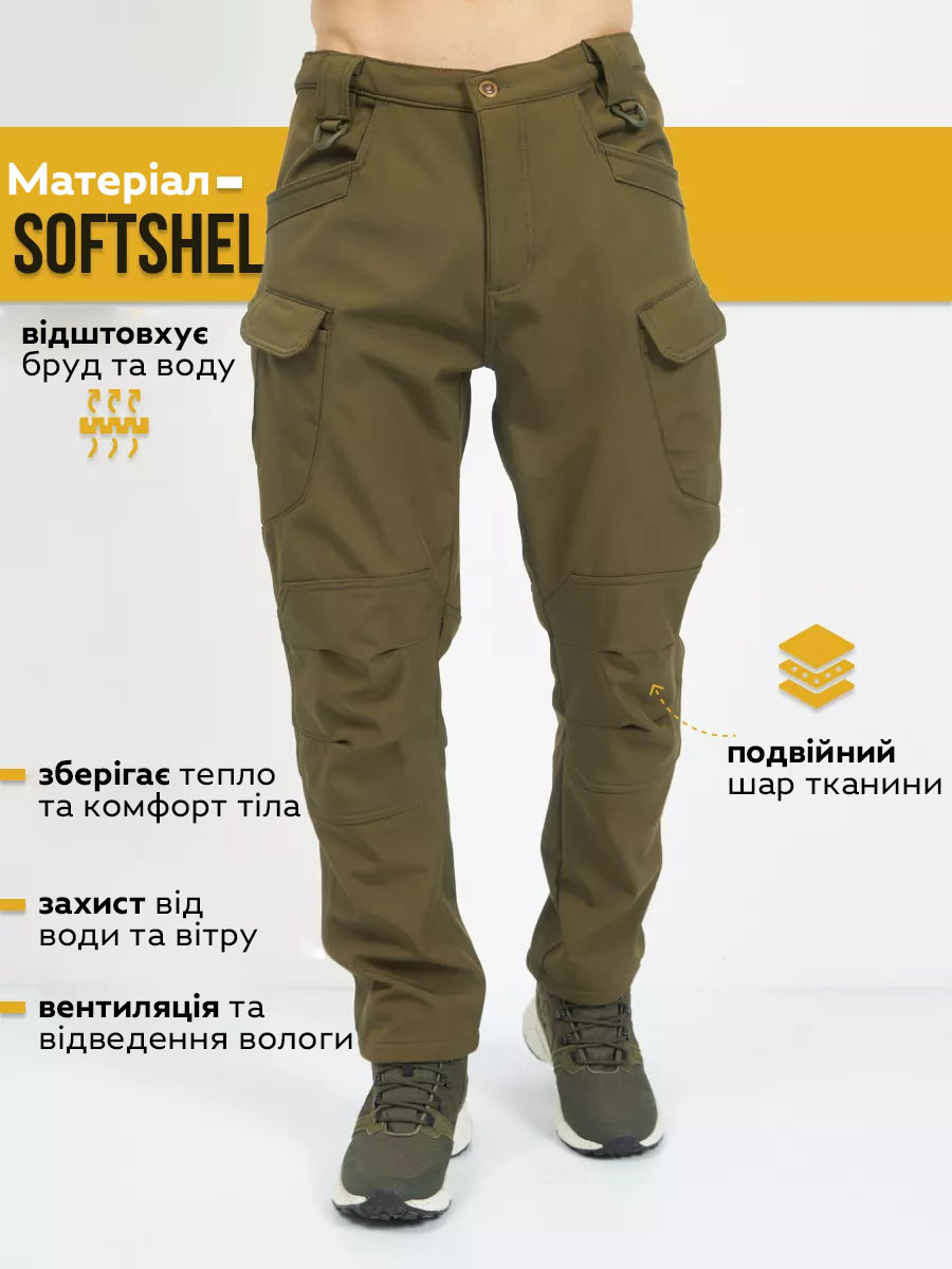 Штани тактичні карго (10 кишень) Eagle PA-04 Soft Shell на флісі Green