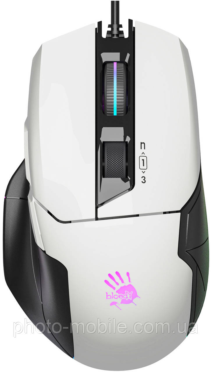 Ігрова комп'ютерна миша A4tech W70 Max Bloody, USB, 10000 dpi, RGB підсвічування (5 профілів), 11 кнопок Panda White