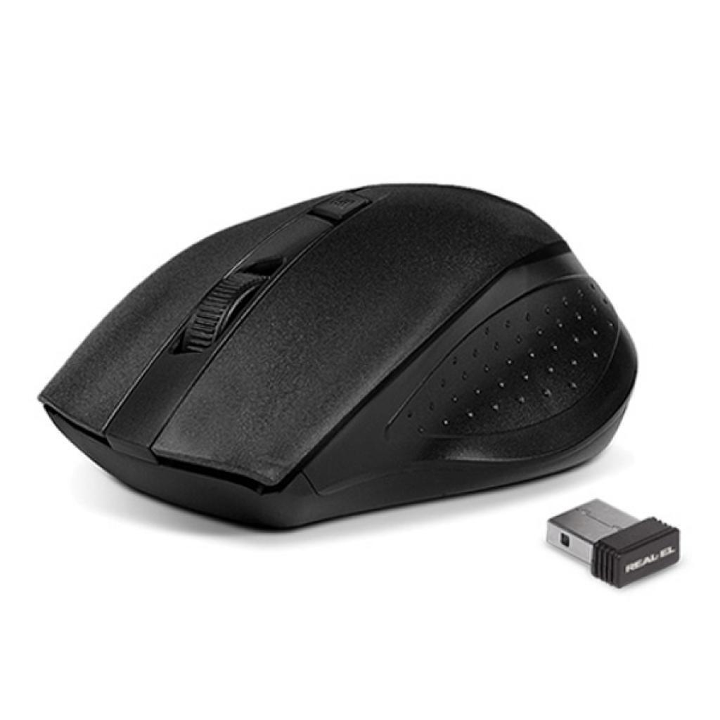 Комп'ютерна миша бездротова REAL-EL Wireless, USB, 1600 dpi, 4 кнопки, 1xAA Black/Grey, фото 1