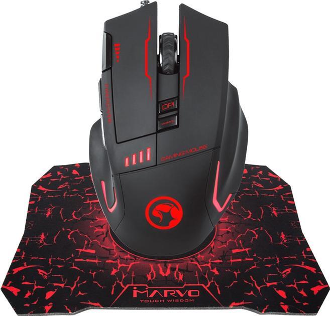 Ігрова комп'ютерна миша Marvo G909L USB з килимком G1 Black/Red, фото 1