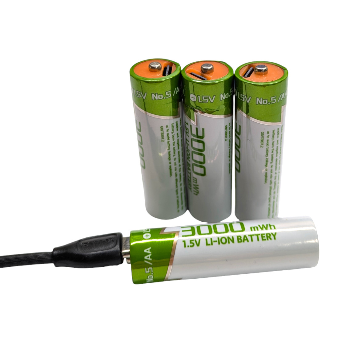 Перезаряджувані батарейки AA USB Type-C Li-ion 1.5V AA 4 шт. у комплекті та кабель зарядки, фото 1