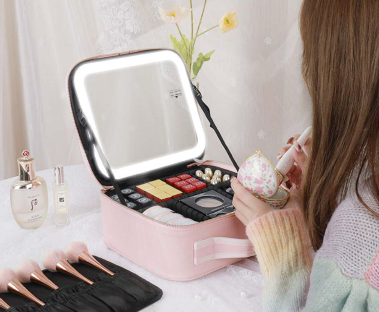 Органайзер для косметики з лід дзеркалом на змійці, фото 1