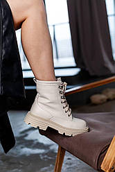 Черевики зимові шкіряні на шнурівці жіночі молочні