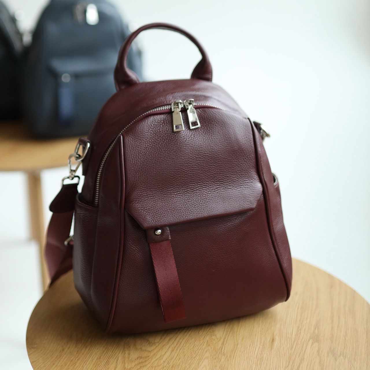 Жіночий середній рюкзак натуральна шкіра бордовий Арт.8547 wine red VIVAVERBA Україна — (54)