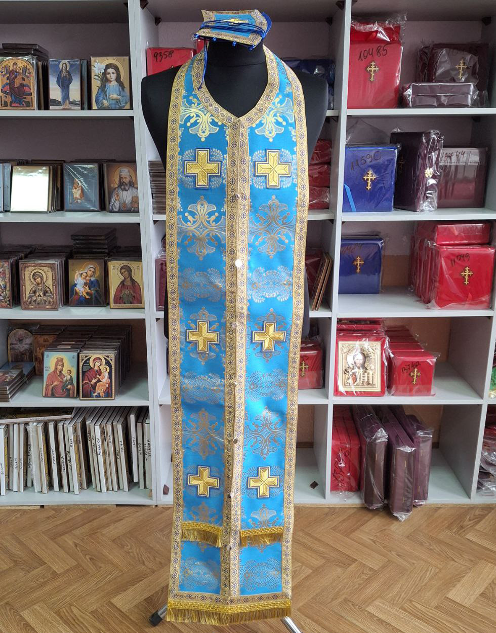 Требний набір із парчі синій із золотом