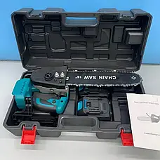 Ланцюгова акумуляторна пила 16" з двома акумуляторами 21V Electric Синій Ланцюгова пила у валізі, фото 6