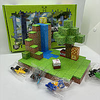 Дитячий магнітний конструктор 128шт + 4шт фігурок Майнкрафт minecraft магнитный подарунок деталей водоспад дом