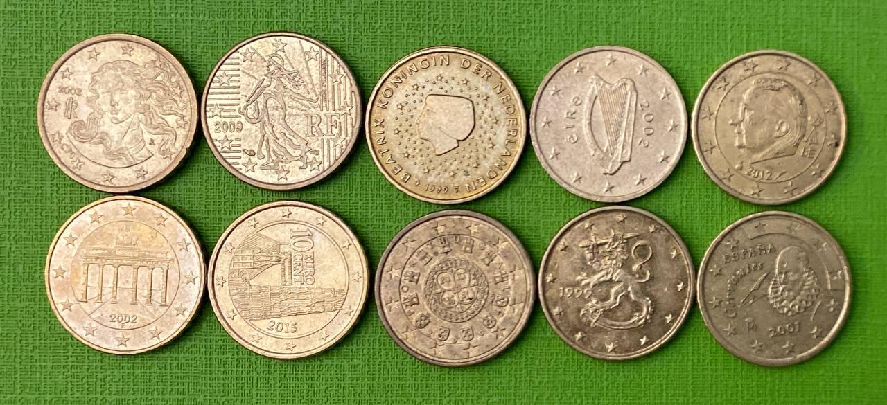 Набір монет Євросоюзу 10 євро центів 10 монет — 10 країн