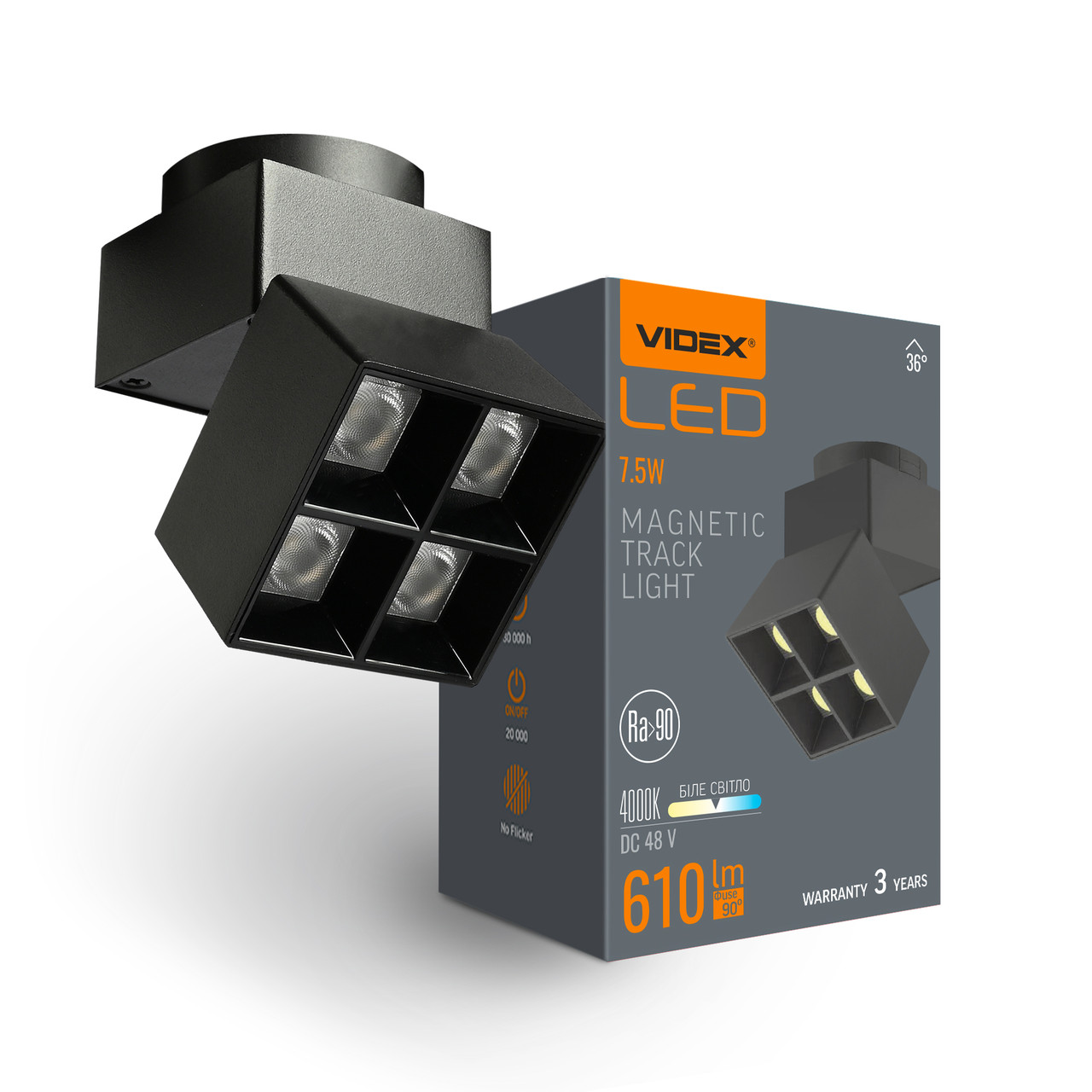 Світильник МАГНІТНИЙ трековий VIDEX LE24B 7.5W 4000K 48V Black, фото 1