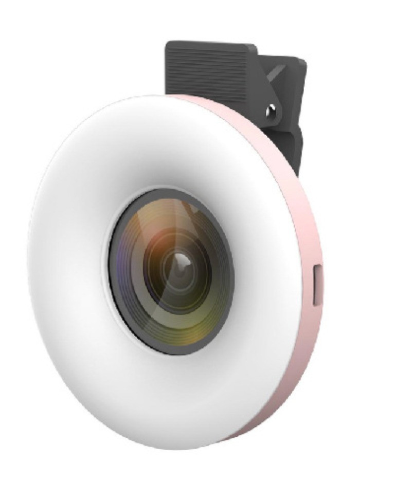 Портативний макрооб'єктив з міні-кільцевим підсвічуванням для телефону Рожевий, фото 1
