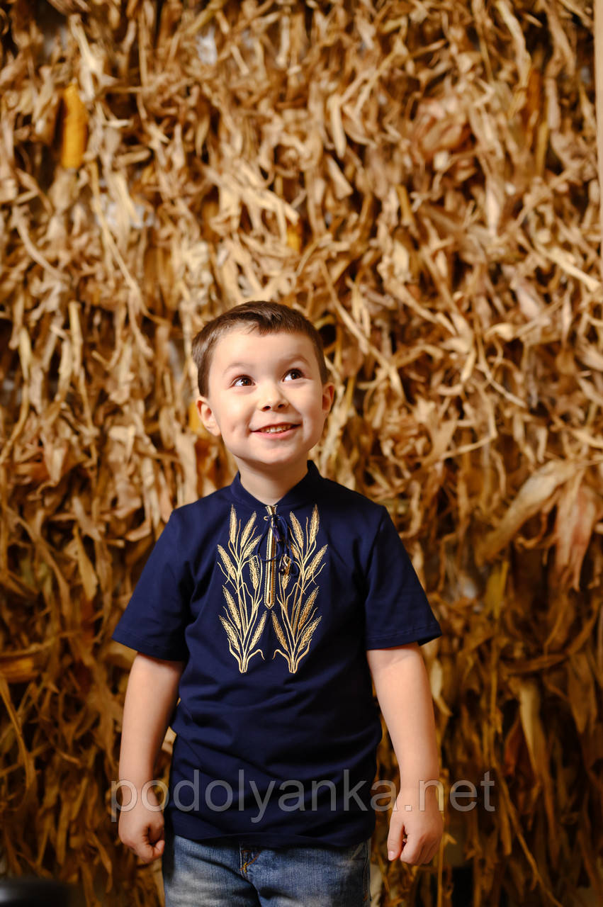 Вишиванка для хлопця Колоски темно-синя, фото 1