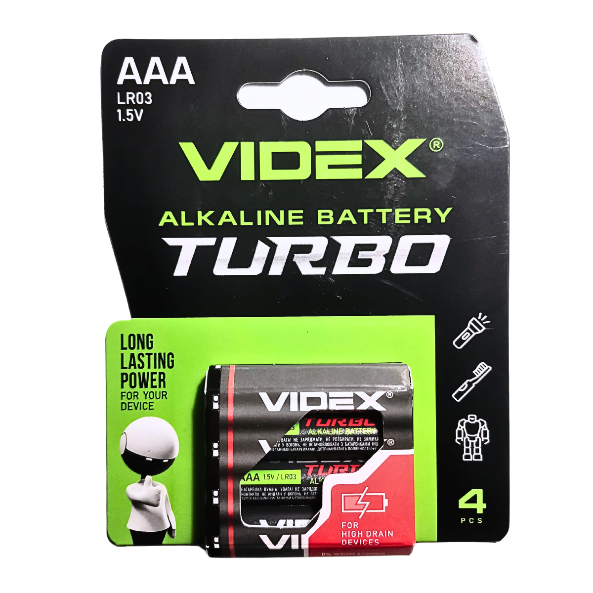 Батарейка лужна (Alkaline) AAA Videx Turbo LR03 (4шт.), фото 1