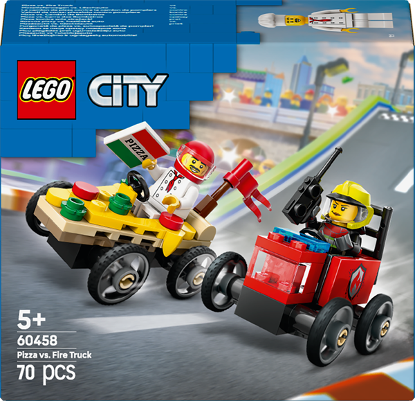 Конструктор LEGO City Піца-авто проти пожежної машини набір для перегонів 70 деталей (60458)