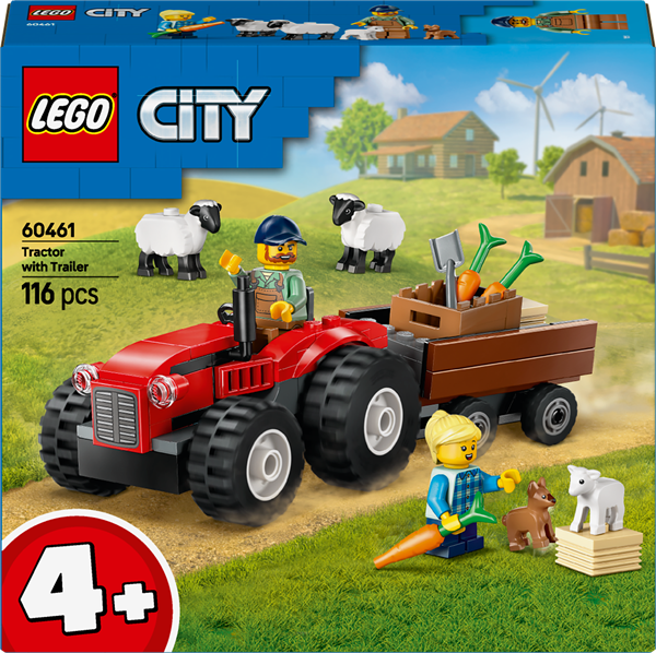 Конструктор LEGO City Червоний фермерський трактор з причепом ілоттю 116 деталей (60461)
