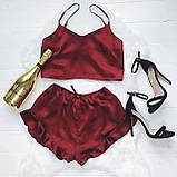 Жіноча атласна піжама для дому та сну – майка та шорти, елегантний нічний одяг, подарунок для дівчини на будь-який випадок, фото 2