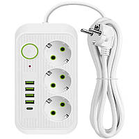 Мережевий фільтр подовжувач 3м, 5000W (3×220В+4×USB+1×Type-C), QL-1074U / Подовжувач з юсб
