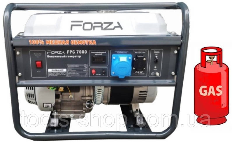 Генератор гібридний ГАЗ/бензиновий Forza FPG7000Е 5.0/5.5 кВт з електрозапуском