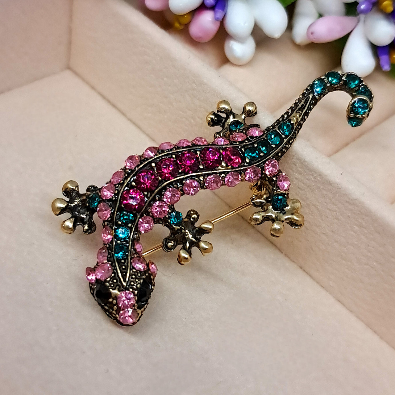 Оригінальна брошка з камінцями Ящірка, розмір 5 см * 2,5 см, фото 1